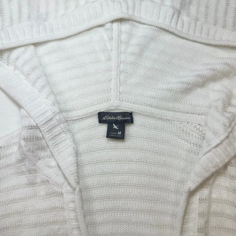 Eddie Bauer Ivory Hooded Open Front Cardigan Women’s Medium Lightweight Knit - Picture 13 of 13